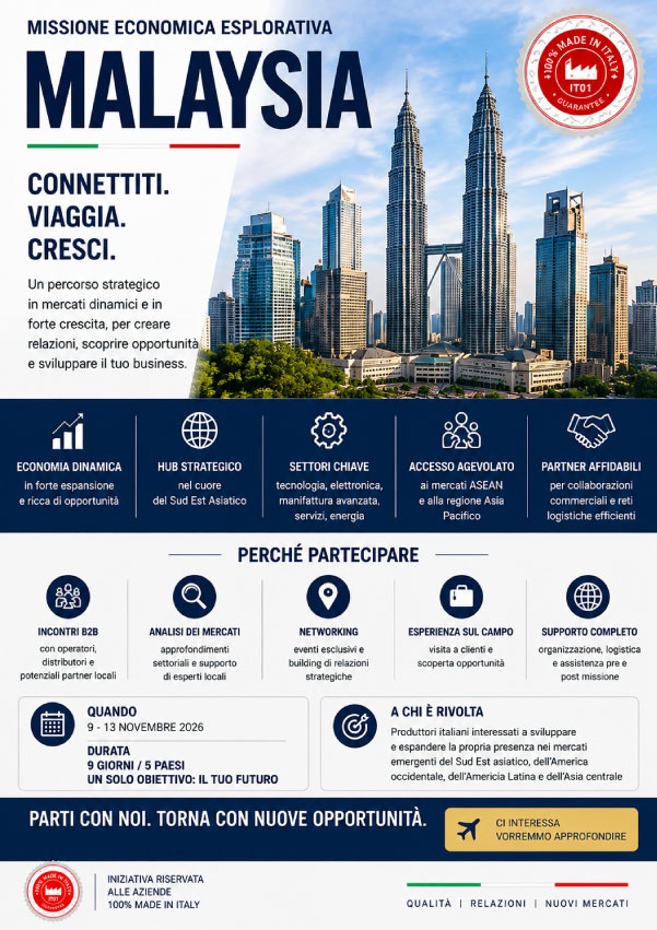 Missione Economica Esplorativa Malesia - 9-13 novembre 2026