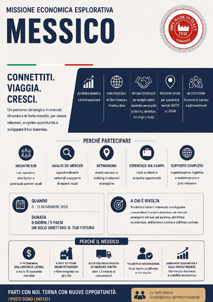 Missione Economica Esplorativa Messico - 9-13 novembre 2026